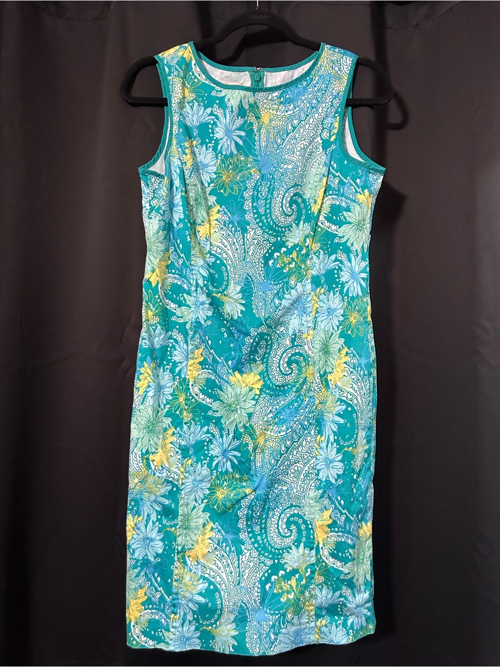 Talbots Teal Floral Paisley Sleeveless Midi Dress